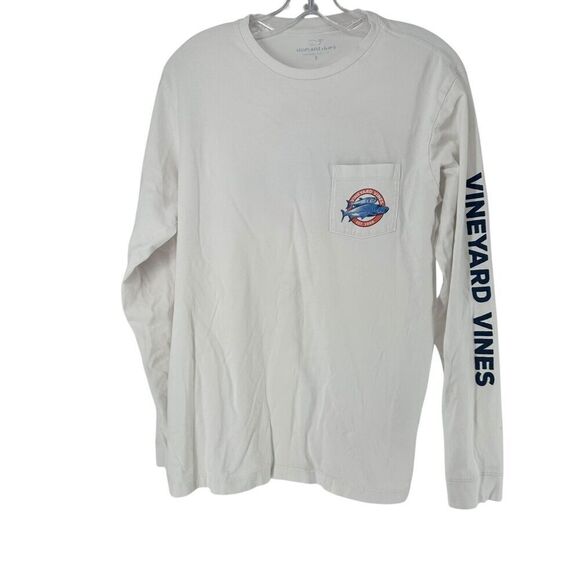 Vineyard Vines Graphic Tee Mackerel Long Sleeve White Mens Size S Preppy Crew - Picture 4 of 7
